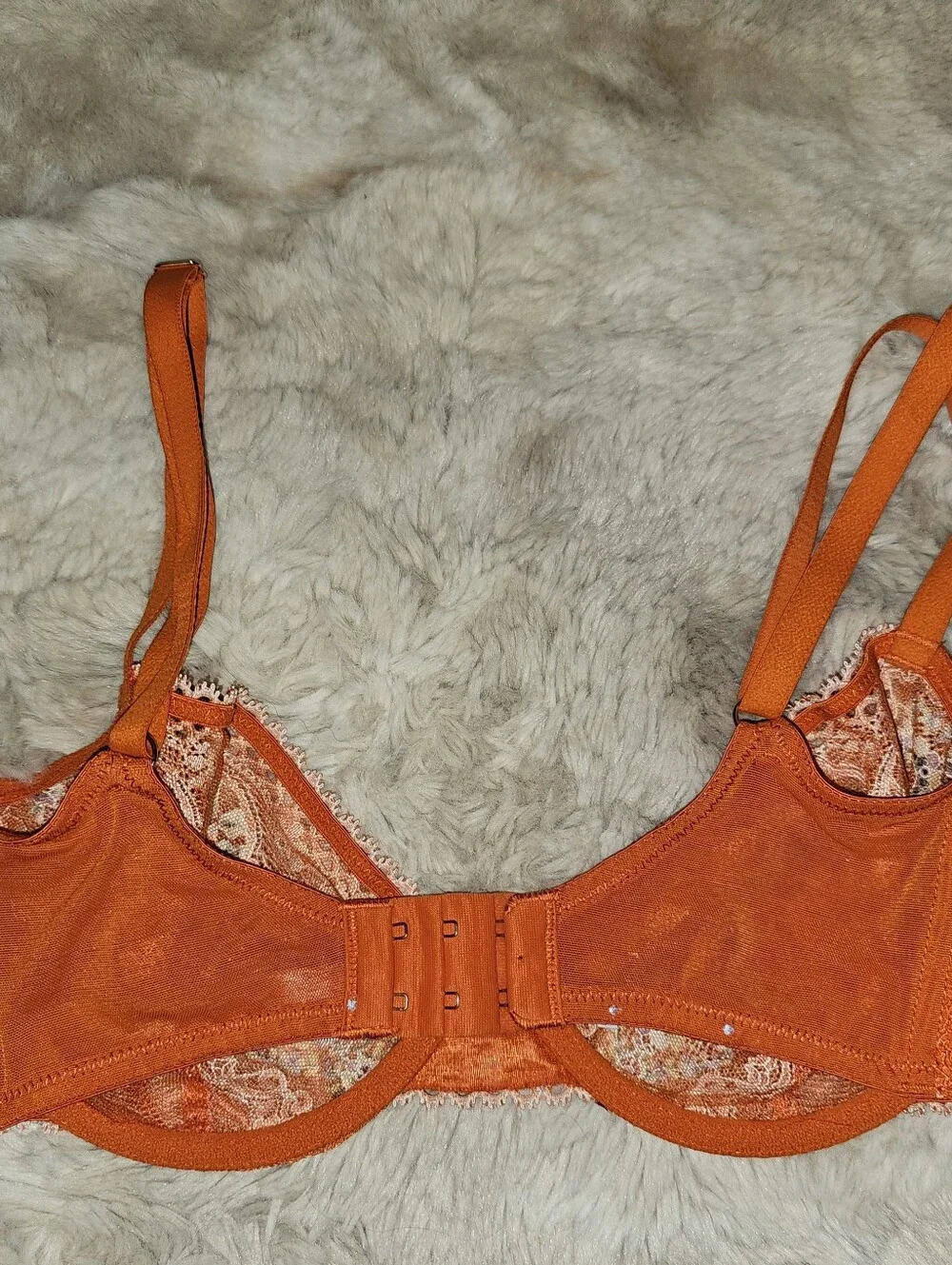 Savage X Fenty Dolled Up Unlined Underwire Orange Floral Lace Demi Bra 32DDD US